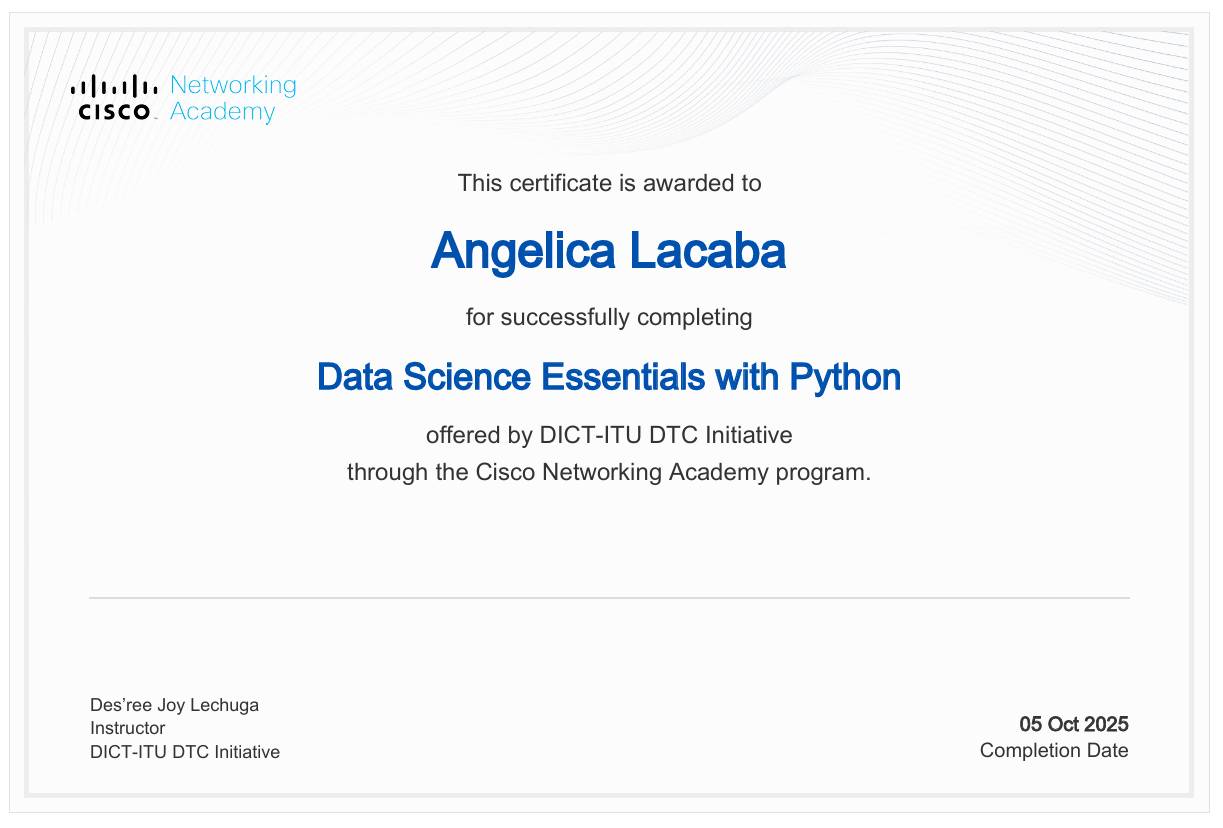 Data Science Essentials with Python certificate
